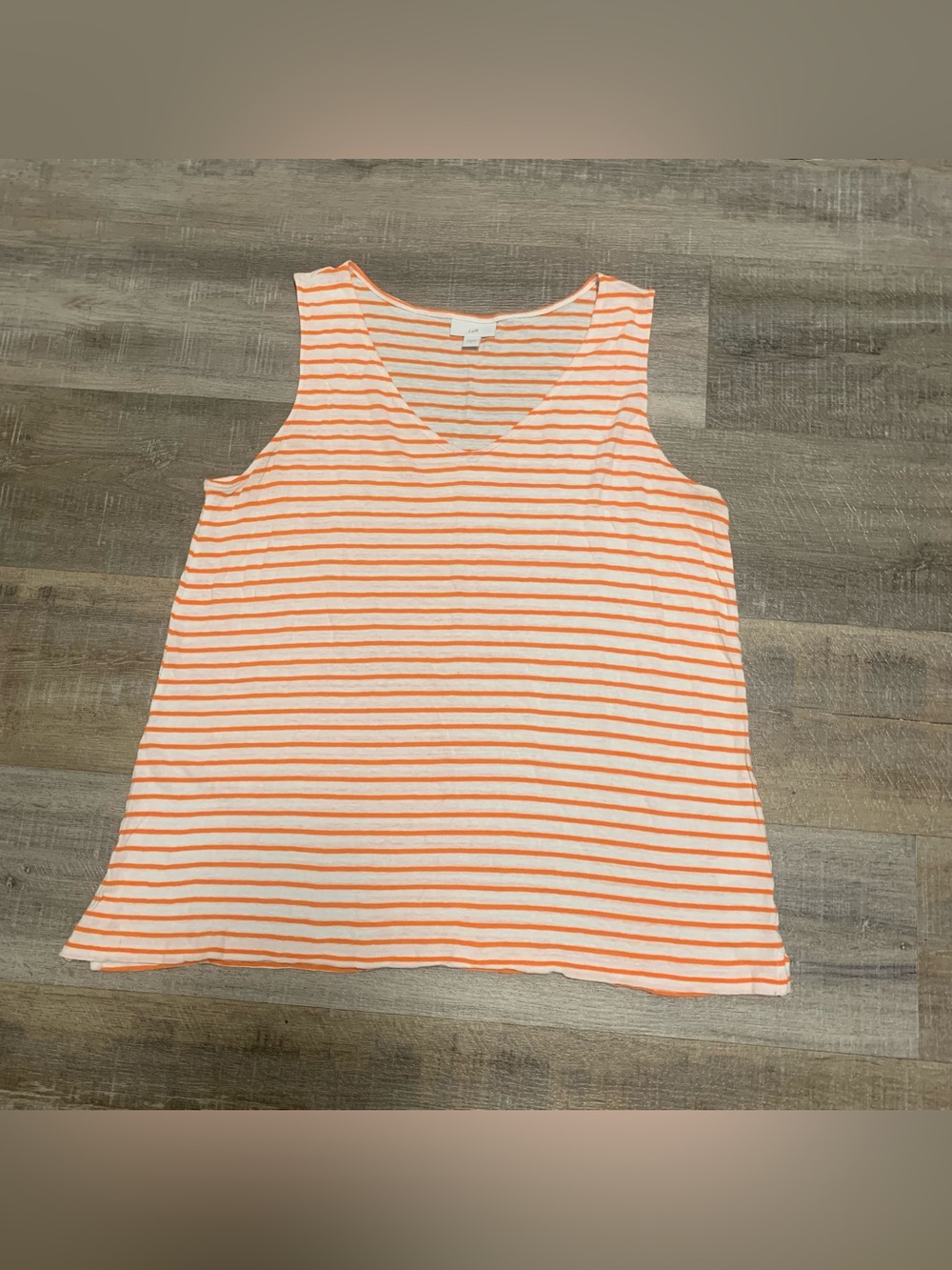 J. Jill V-Neck Orange White Striped Linen Blend Relaxed Fit Tank Top L